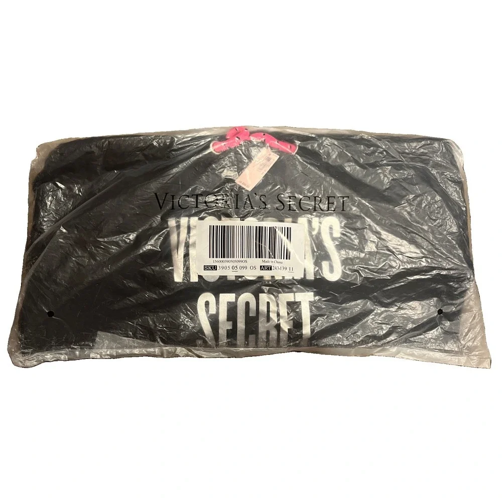 Victoria's Secret Drawstring Backpack Lightweight Gym Travel Casual Black&Silver